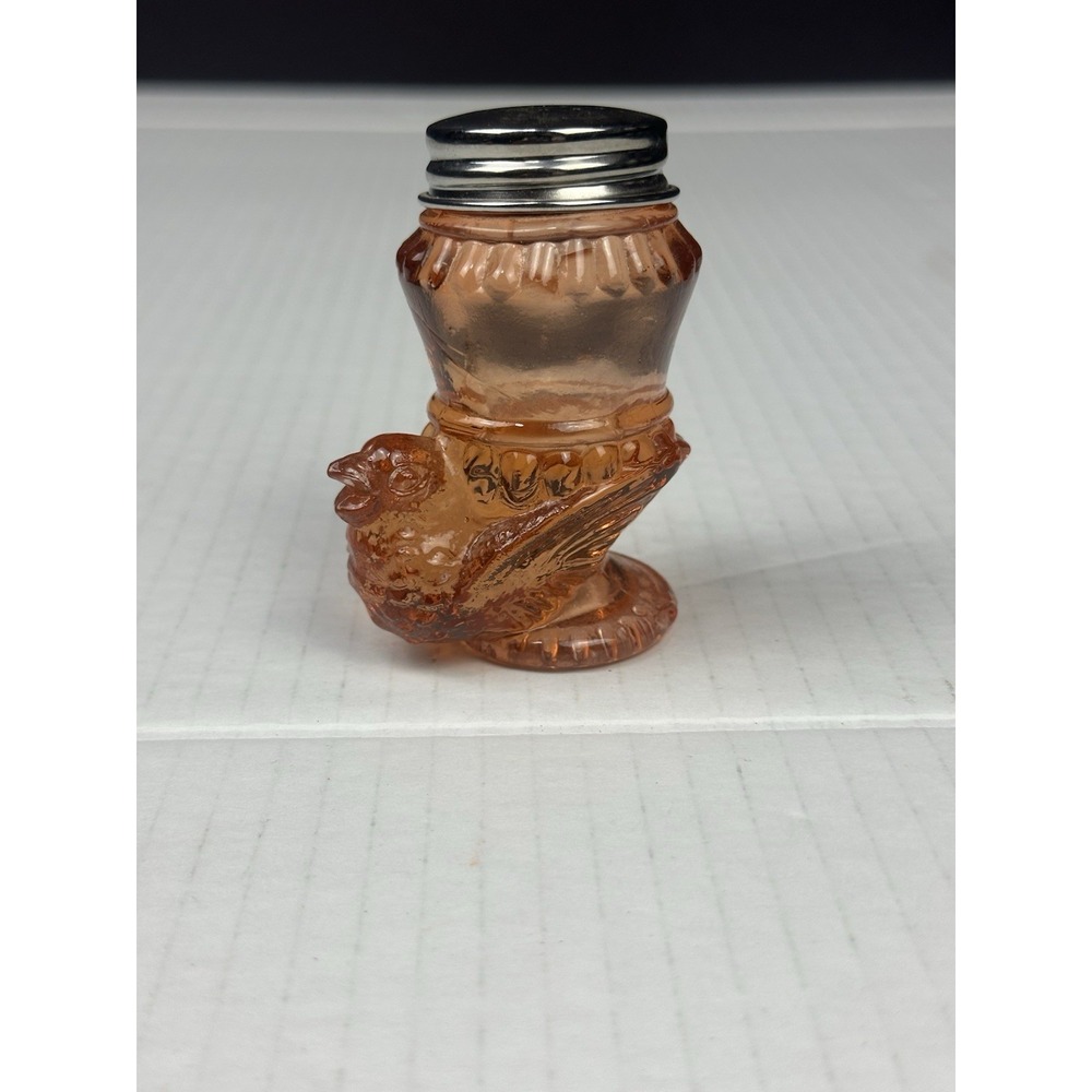 Vintage Degenhart Amber Glass Rooster Salt Shaker Silver Screw On Lid